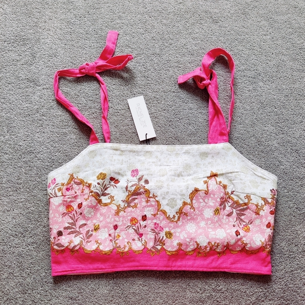 Rachel Zoe Women's Vintage Inspired Floral Crop Top Pink Large Boho Cottagecore